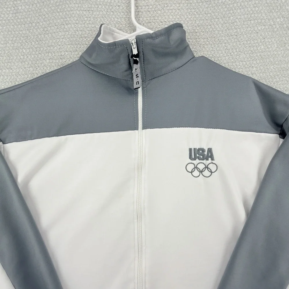 Vintage US Olympic Committee Track Jacket Mens 2XL White Gray Full Zip Team USA